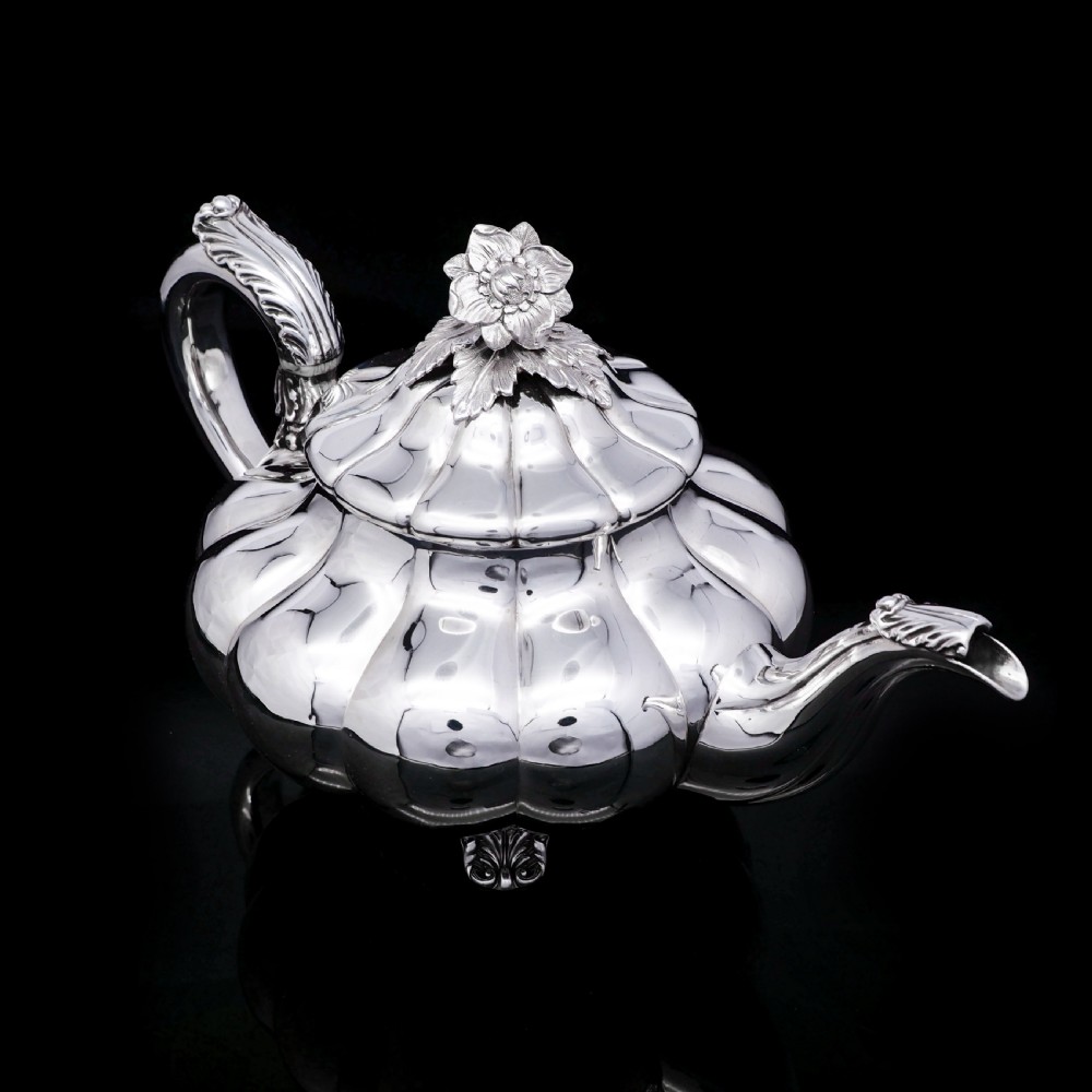 Antique Georgian Solid Silver Teapot 'Melon Shaped' - Robert Hennell 1836 View XI