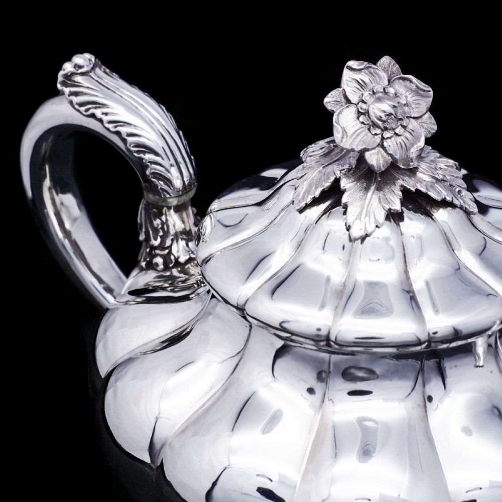 Antique Georgian Solid Silver Teapot 'Melon Shaped' - Robert Hennell 1836 View XIV
