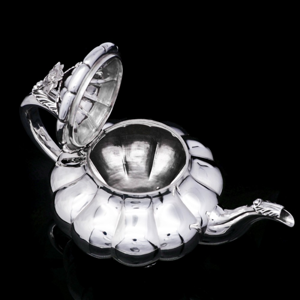 Antique Georgian Solid Silver Teapot 'Melon Shaped' - Robert Hennell 1836 View XIX