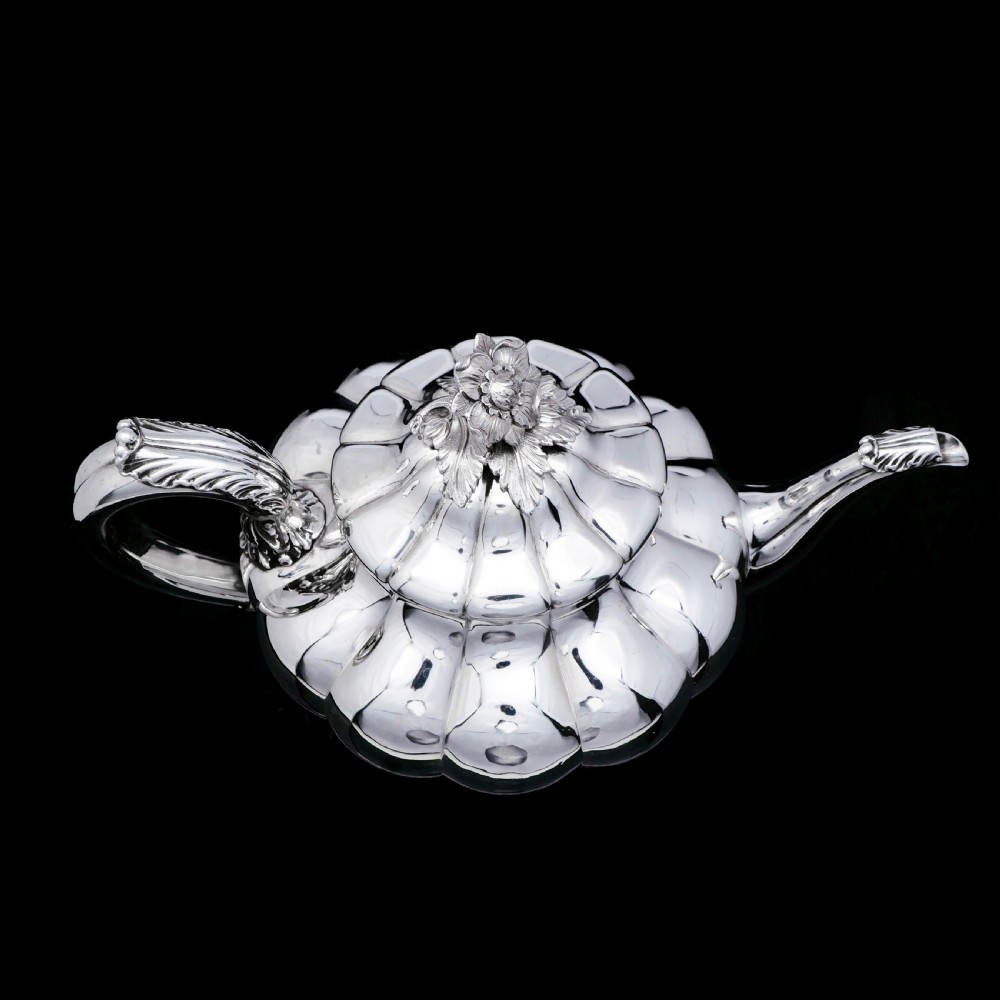 Antique Georgian Solid Silver Teapot 'Melon Shaped' - Robert Hennell 1836 View XX