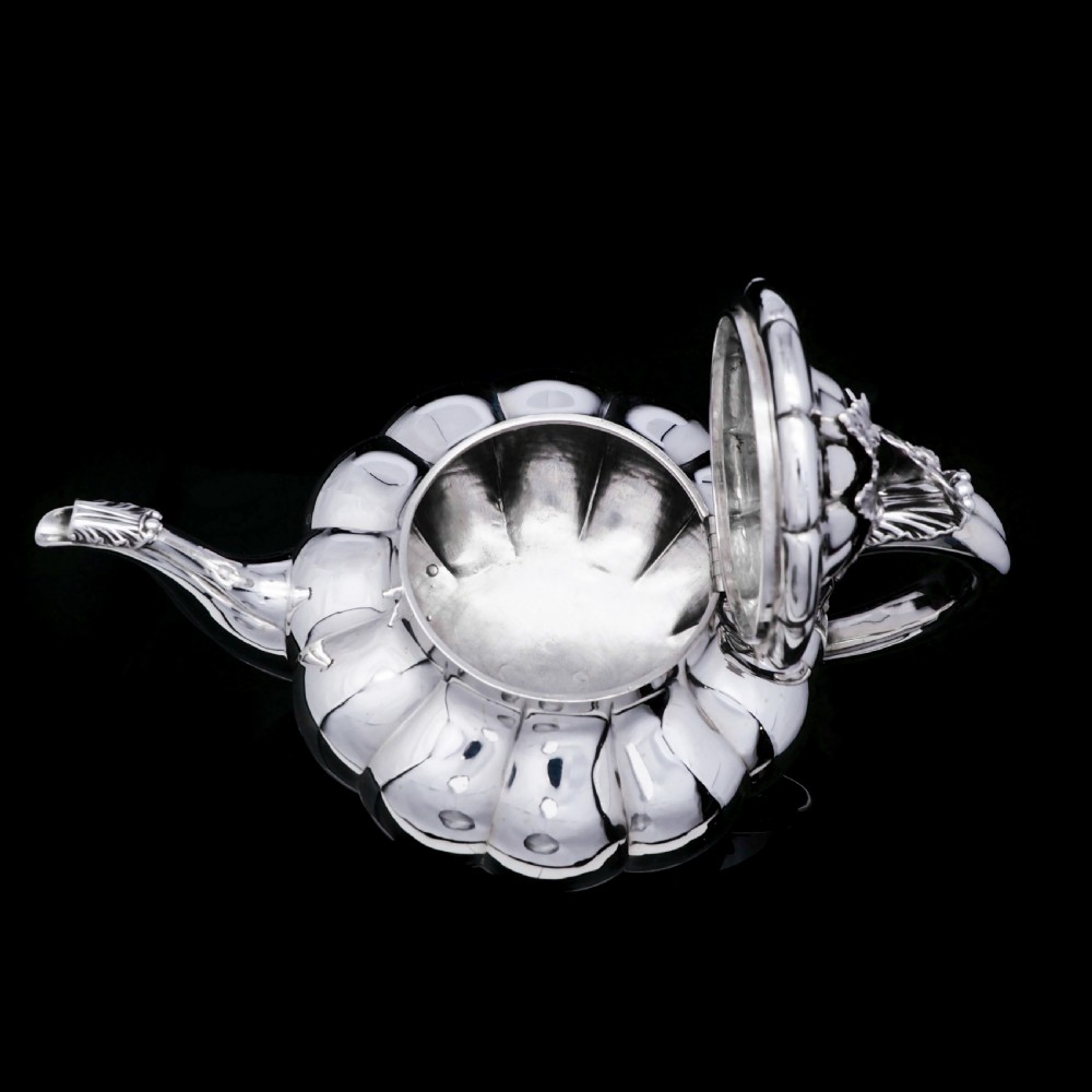 Antique Georgian Solid Silver Teapot 'Melon Shaped' - Robert Hennell 1836 View XXI