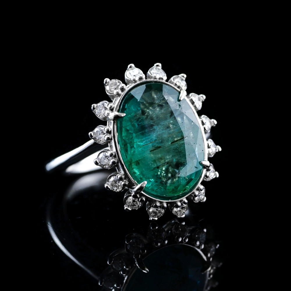 5CT Natural Emerald & Diamond 14K White Gold Cluster Ring GIA Certified View IV