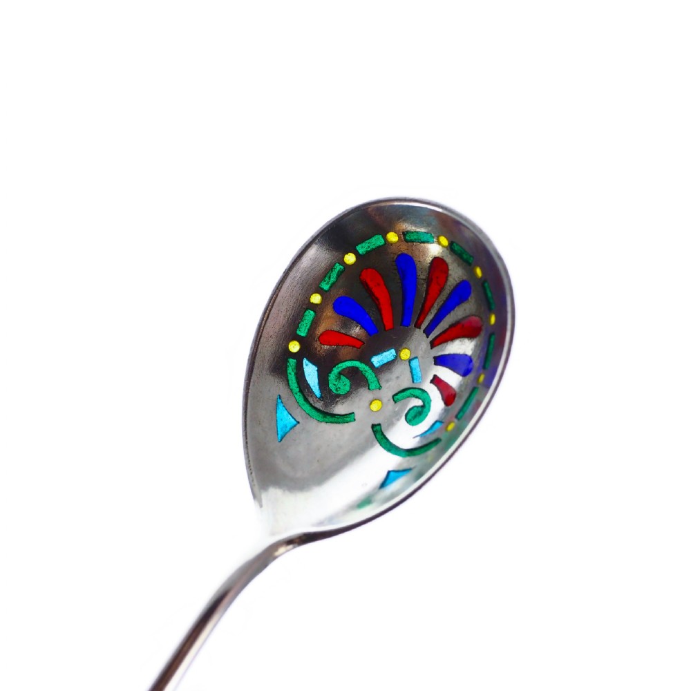 Antique Imperial Russian Solid Silver Plique a Jour Champleve Enamel Spoon - c.1890 View VI