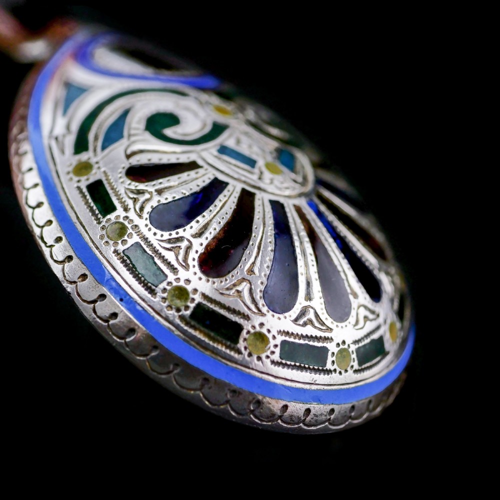 Antique Imperial Russian Solid Silver Plique a Jour Champleve Enamel Spoon - c.1890 View IX