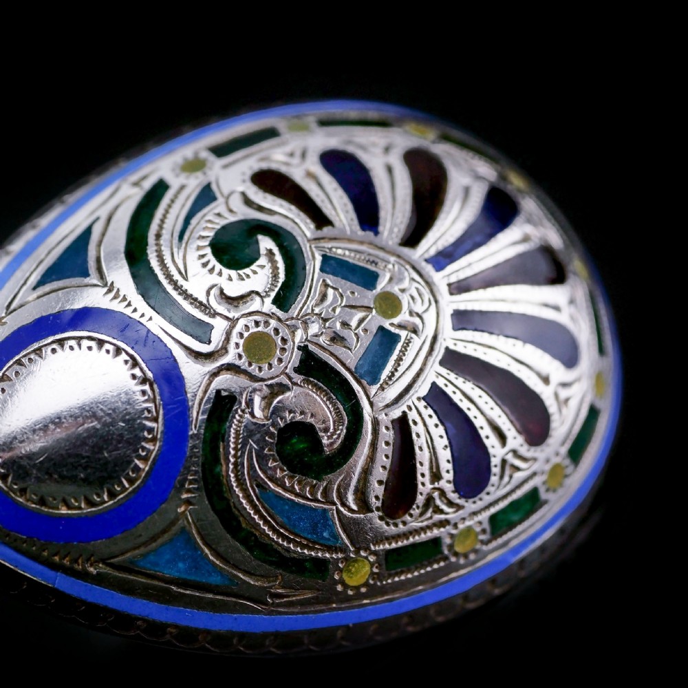 Antique Imperial Russian Solid Silver Plique a Jour Champleve Enamel Spoon - c.1890 View X
