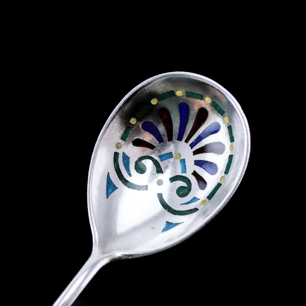 Antique Imperial Russian Solid Silver Plique a Jour Champleve Enamel Spoon - c.1890 View XIV