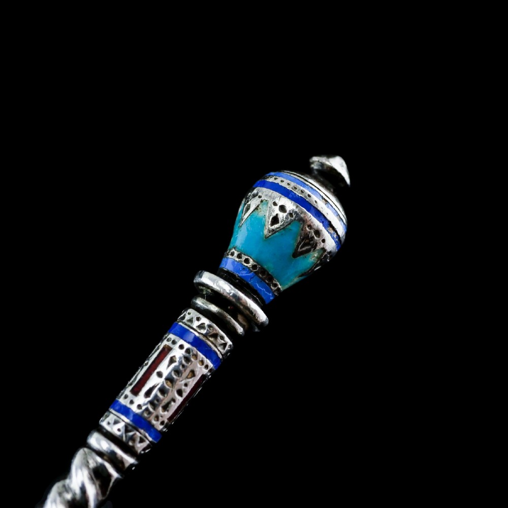 Antique Imperial Russian Solid Silver Plique a Jour Champleve Enamel Spoon - c.1890 View XVI
