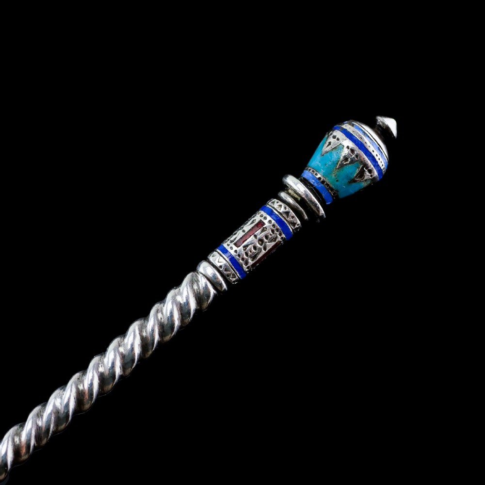 Antique Imperial Russian Solid Silver Plique a Jour Champleve Enamel Spoon - c.1890 View XVII