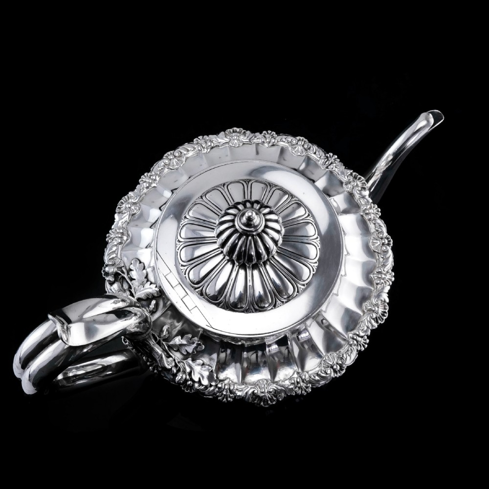 Antique Georgian Solid Silver Teapot Fluted Design by John Bridge (Rundell, Bridge & Rundell) 1827 - Top Maker View XIV