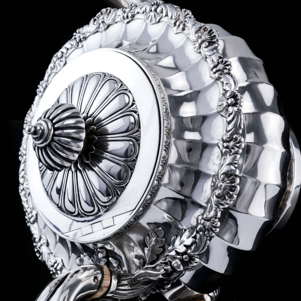 Antique Georgian Solid Silver Teapot Fluted Design by John Bridge (Rundell, Bridge & Rundell) 1827 - Top Maker View XXI