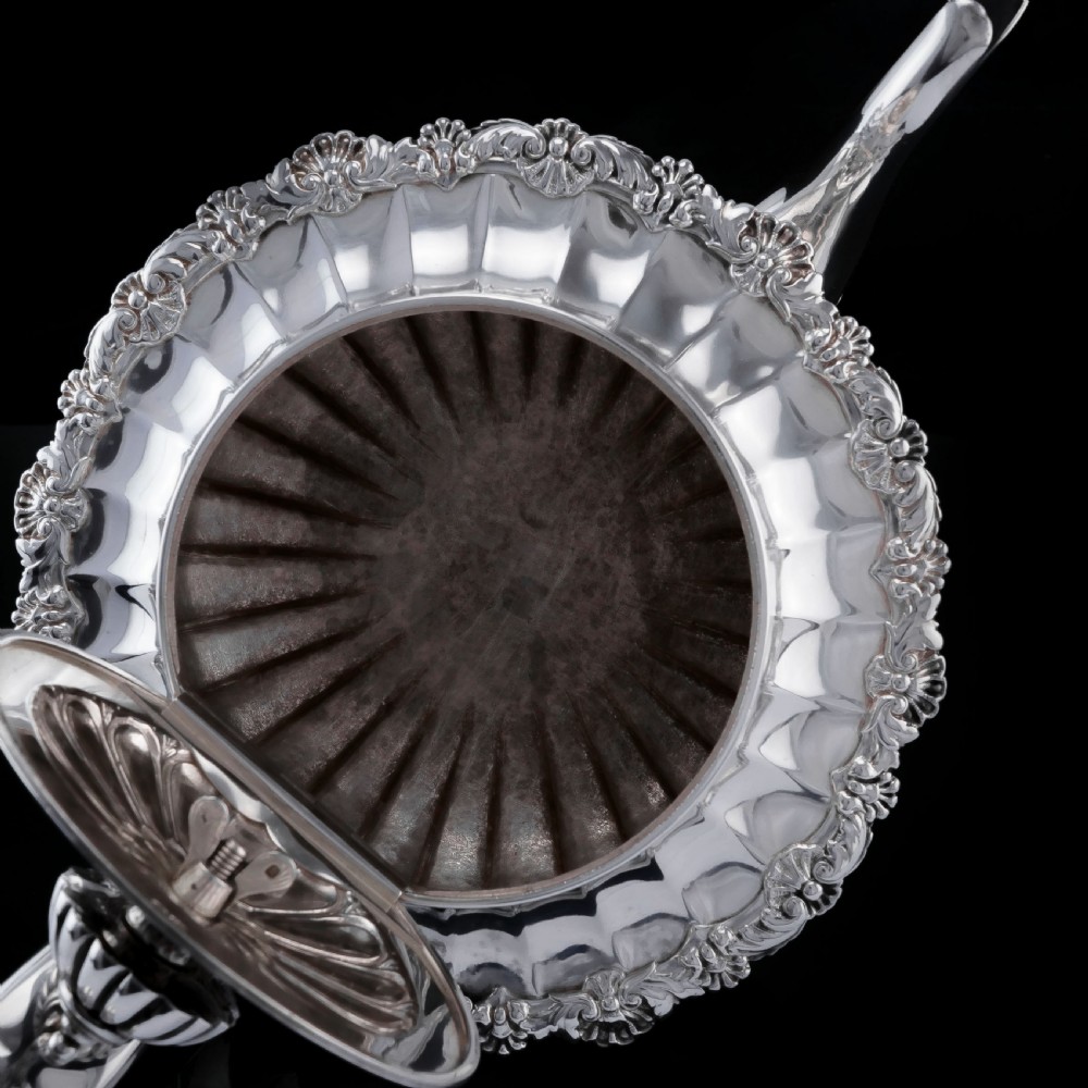 Antique Georgian Solid Silver Teapot Fluted Design by John Bridge (Rundell, Bridge & Rundell) 1827 - Top Maker View XXII