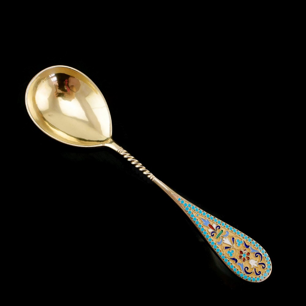 Antique Imperial Russian Large Silver Cloisonne Enamel Serving Spoon - c.1880 View IX