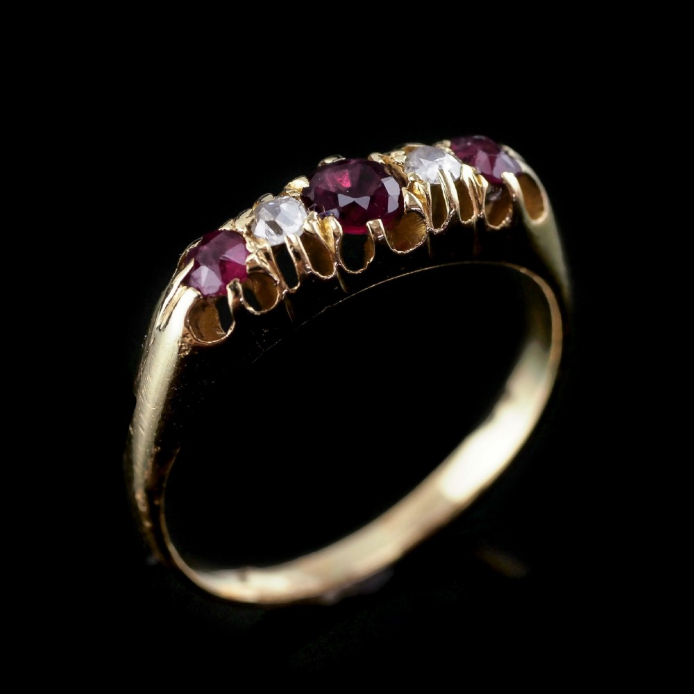 Antique 18K Gold Ruby & Diamond Ring c.1900 View V