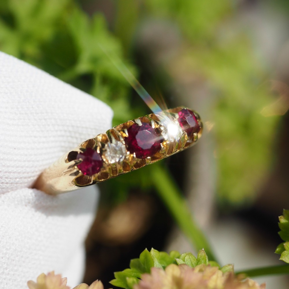 Antique 18K Gold Ruby & Diamond Ring c.1900 View IX