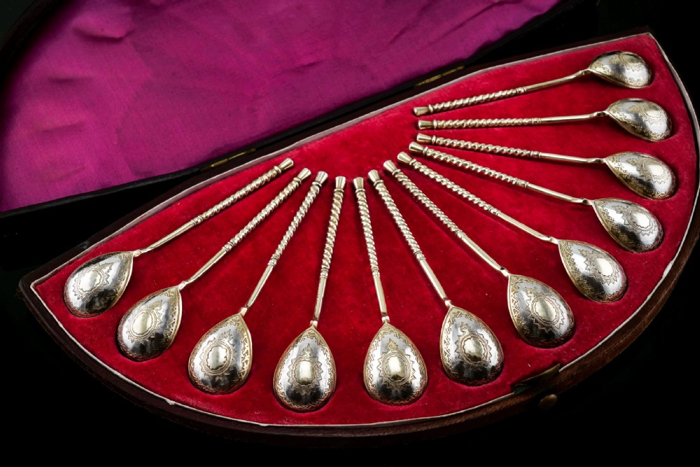 Antique Imperial Russian Solid Silver Spoons, Parcel Gilt - Moscow c.1890 View IV