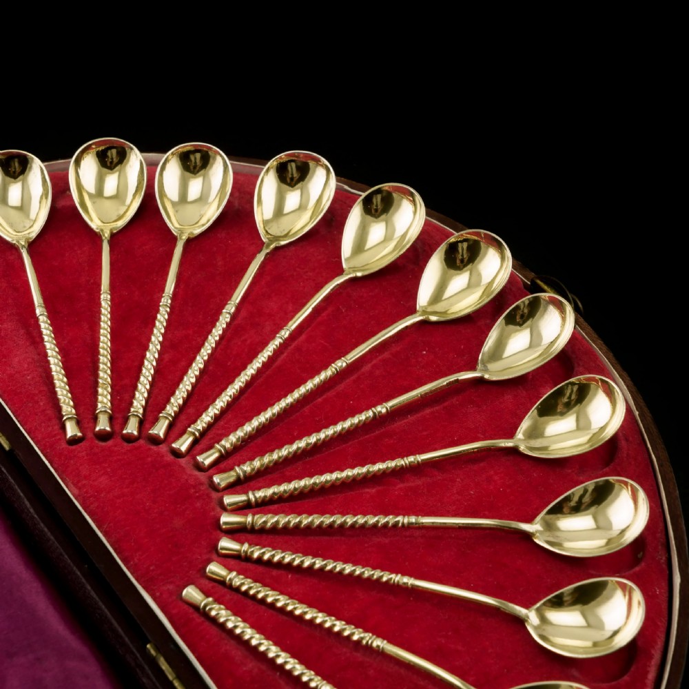 Antique Imperial Russian Solid Silver Spoons, Parcel Gilt - Moscow c.1890 View V