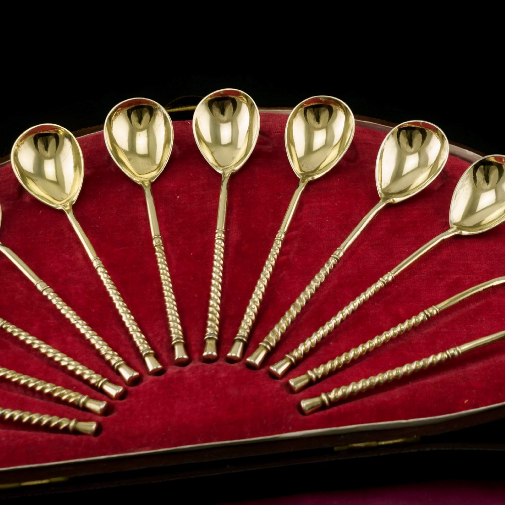 Antique Imperial Russian Solid Silver Spoons, Parcel Gilt - Moscow c.1890 View VIII