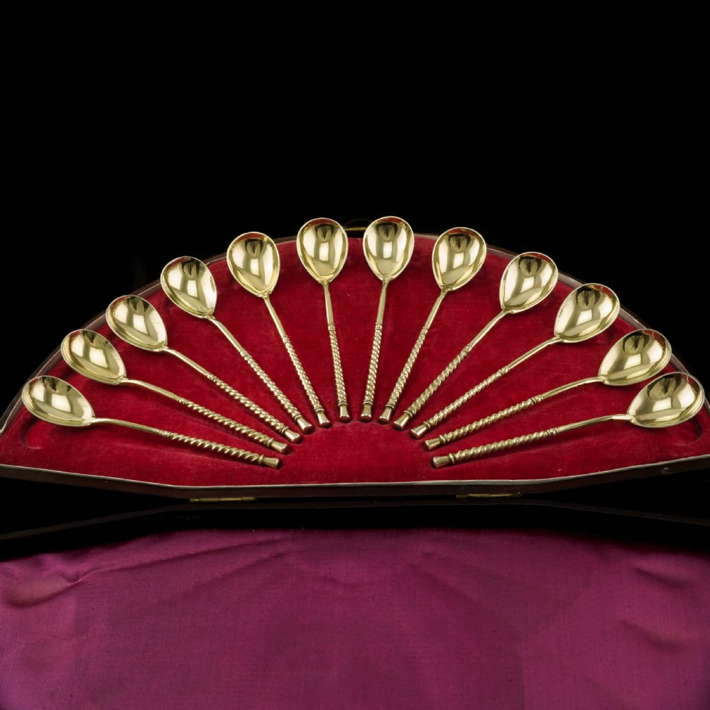 Antique Imperial Russian Solid Silver Spoons, Parcel Gilt - Moscow c.1890 View IX