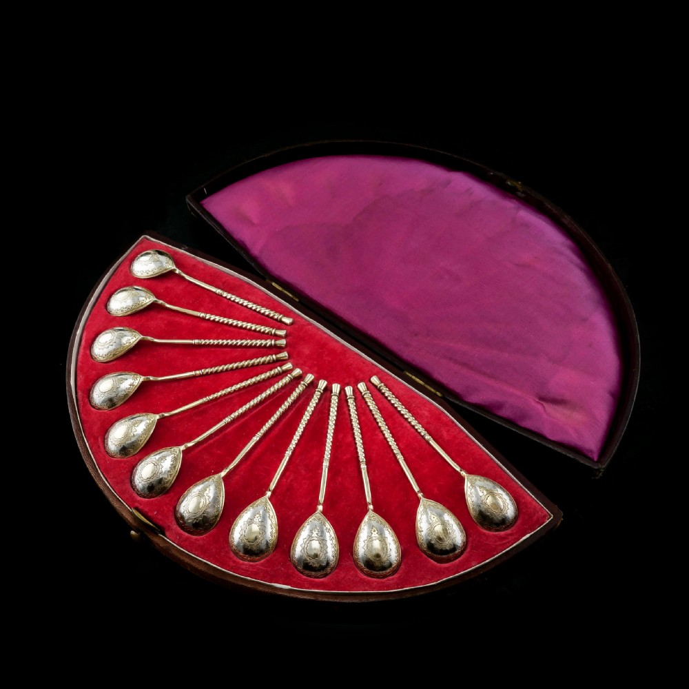 Antique Imperial Russian Solid Silver Spoons, Parcel Gilt - Moscow c.1890 View XIII