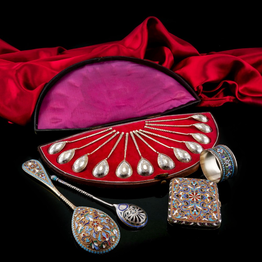 Antique Imperial Russian Solid Silver Spoons, Parcel Gilt - Moscow c.1890 View XVII