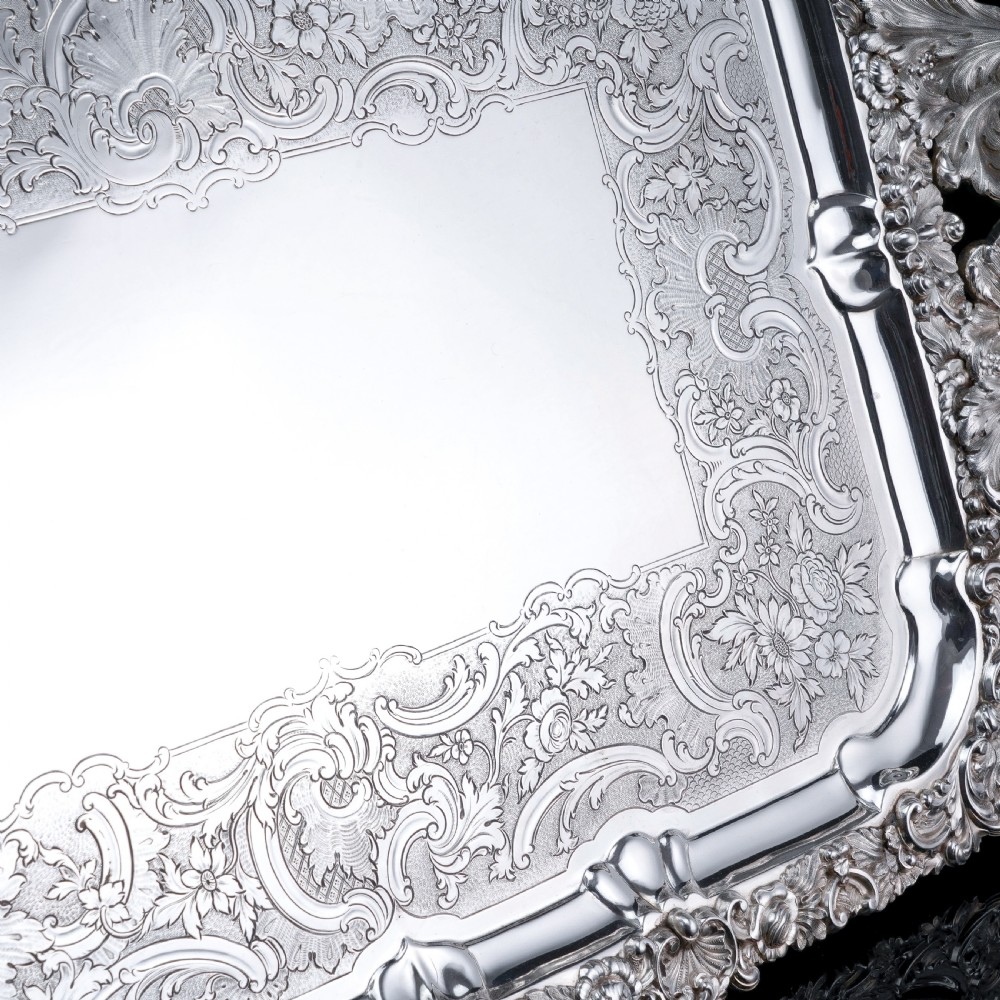 Large Antique Solid Silver Georgian Tray / Salver (70cm) with Chased Border - William Marshall, 1828 View XII