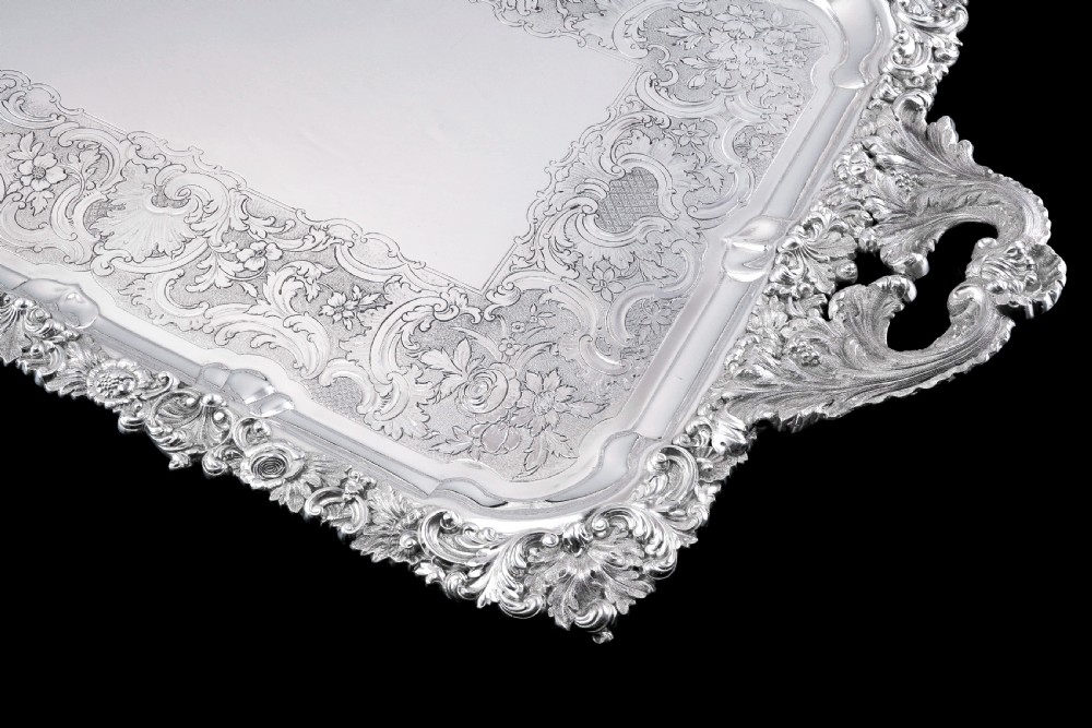 Large Antique Solid Silver Georgian Tray / Salver (70cm) with Chased Border - William Marshall, 1828 View XIII