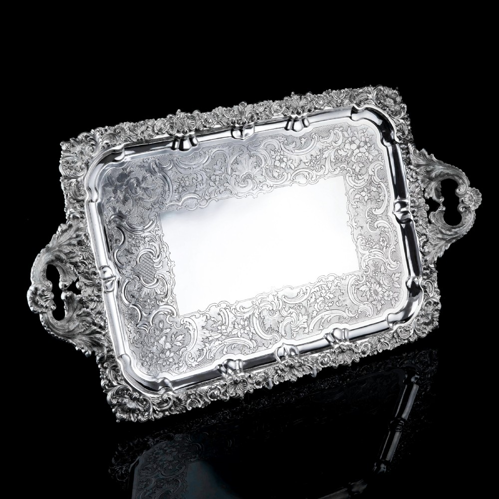 Large Antique Solid Silver Georgian Tray / Salver (70cm) with Chased Border - William Marshall, 1828 View XV