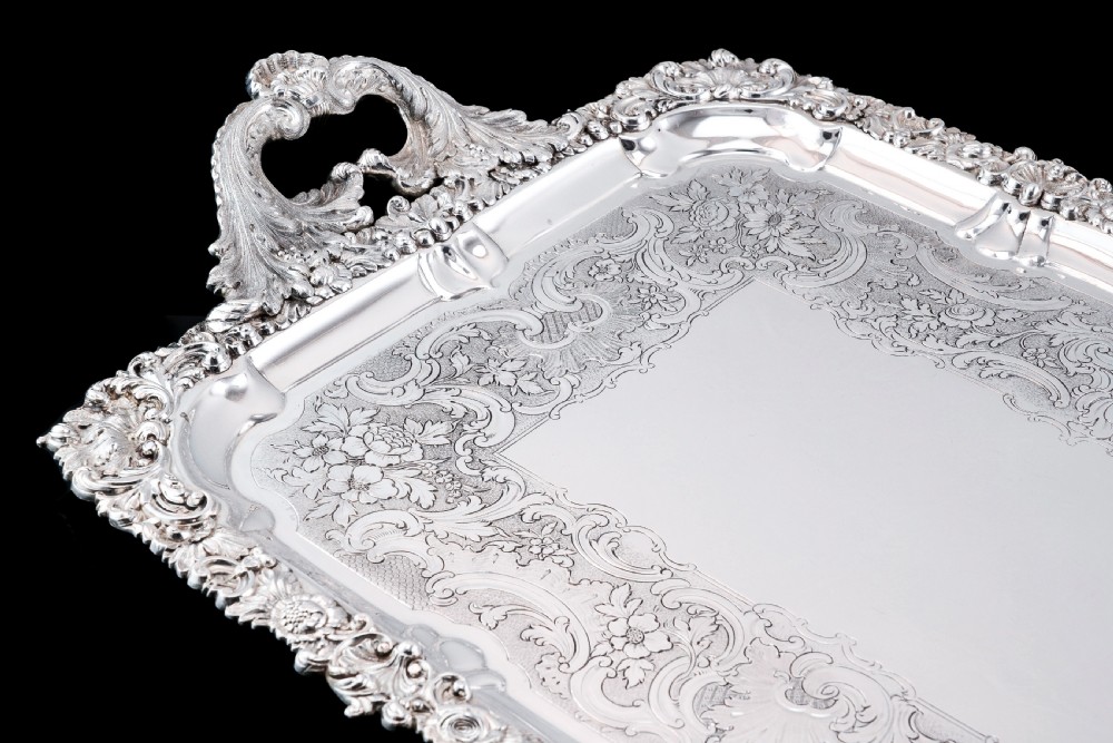 Large Antique Solid Silver Georgian Tray / Salver (70cm) with Chased Border - William Marshall, 1828 View XVI