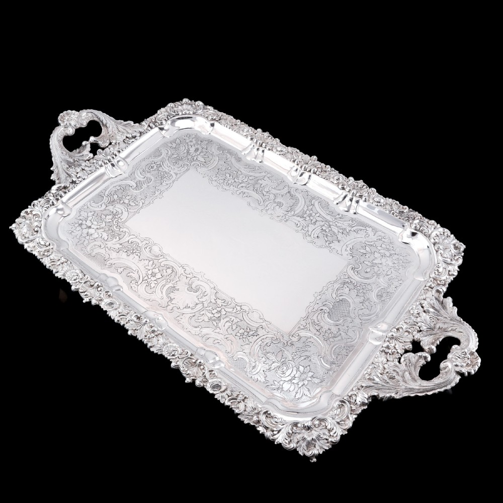 Large Antique Solid Silver Georgian Tray / Salver (70cm) with Chased Border - William Marshall, 1828 View XIX