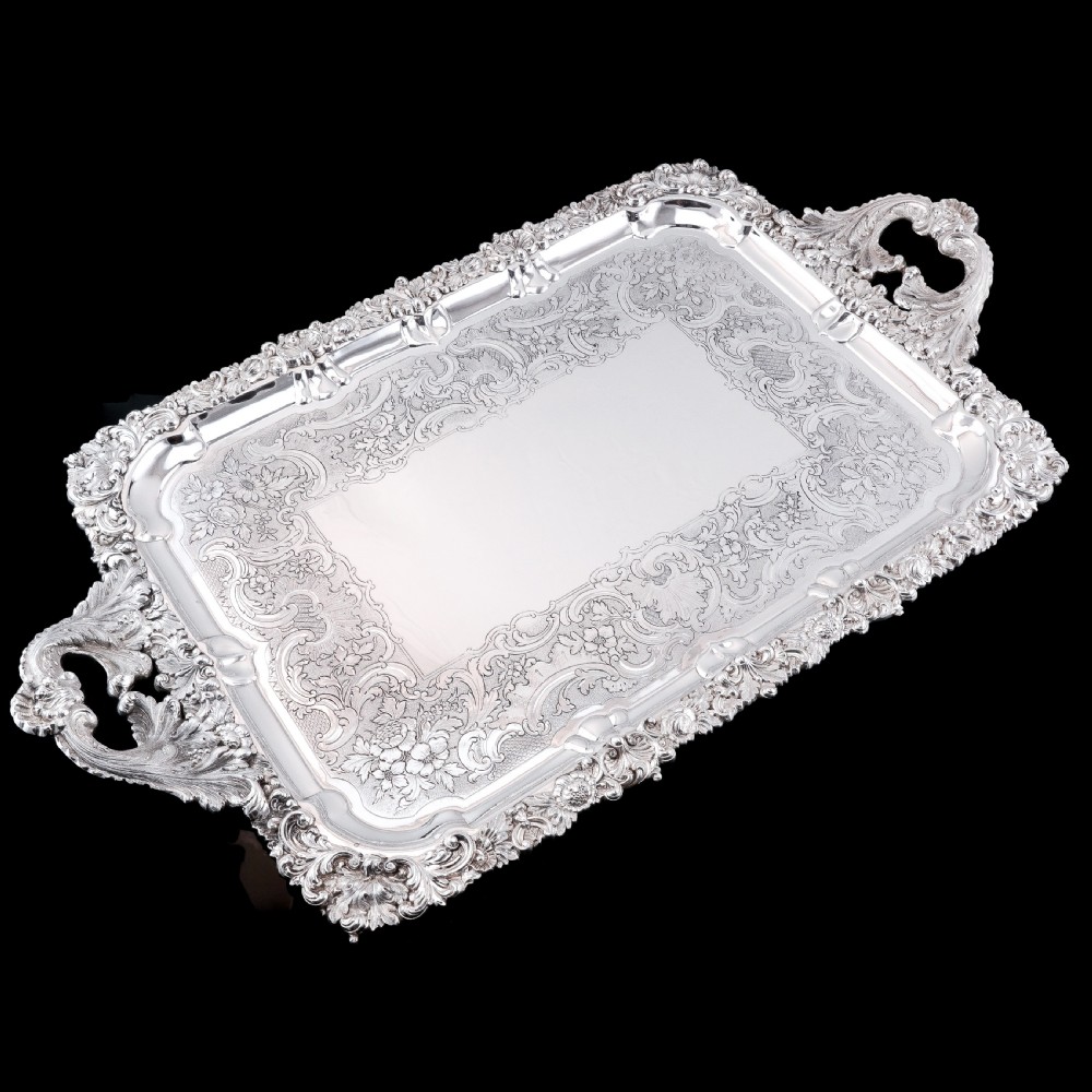 Large Antique Solid Silver Georgian Tray / Salver (70cm) with Chased Border - William Marshall, 1828 View XX