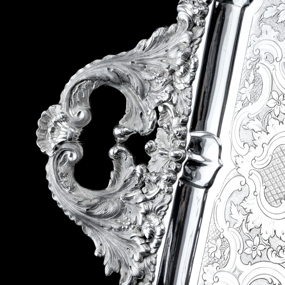 Large Antique Solid Silver Georgian Tray / Salver (70cm) with Chased Border - William Marshall, 1828 View XXI