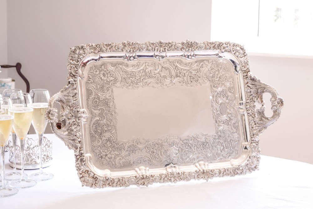 Large Antique Solid Silver Georgian Tray / Salver (70cm) with Chased Border - William Marshall, 1828 View XXVIII