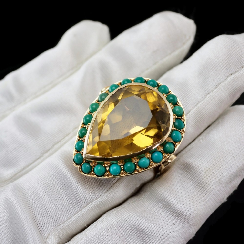 Huge Citrine (~17CT) and Turquoise 18K Gold Ring Pear Cut View II