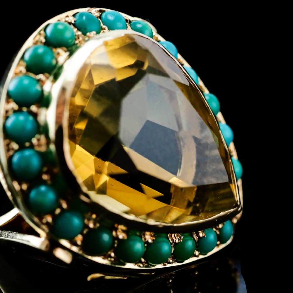 Huge Citrine (~17CT) and Turquoise 18K Gold Ring Pear Cut View III