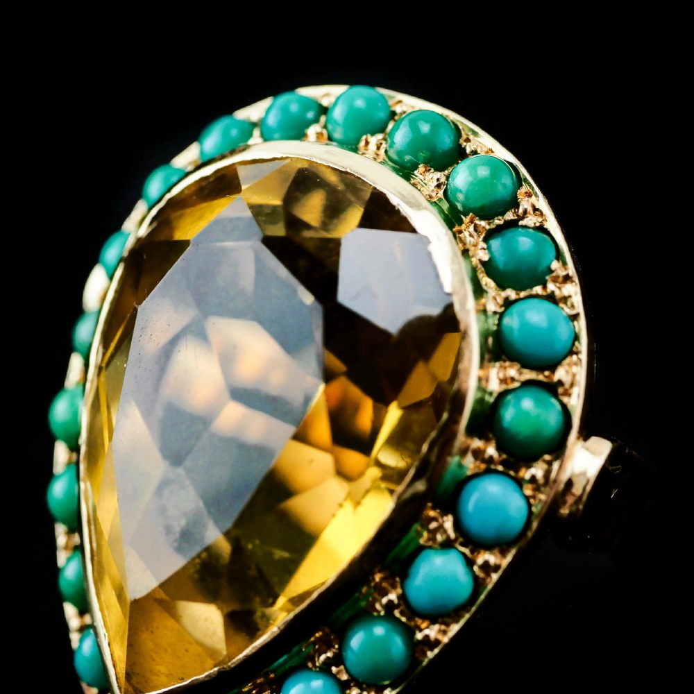 Huge Citrine (~17CT) and Turquoise 18K Gold Ring Pear Cut View V