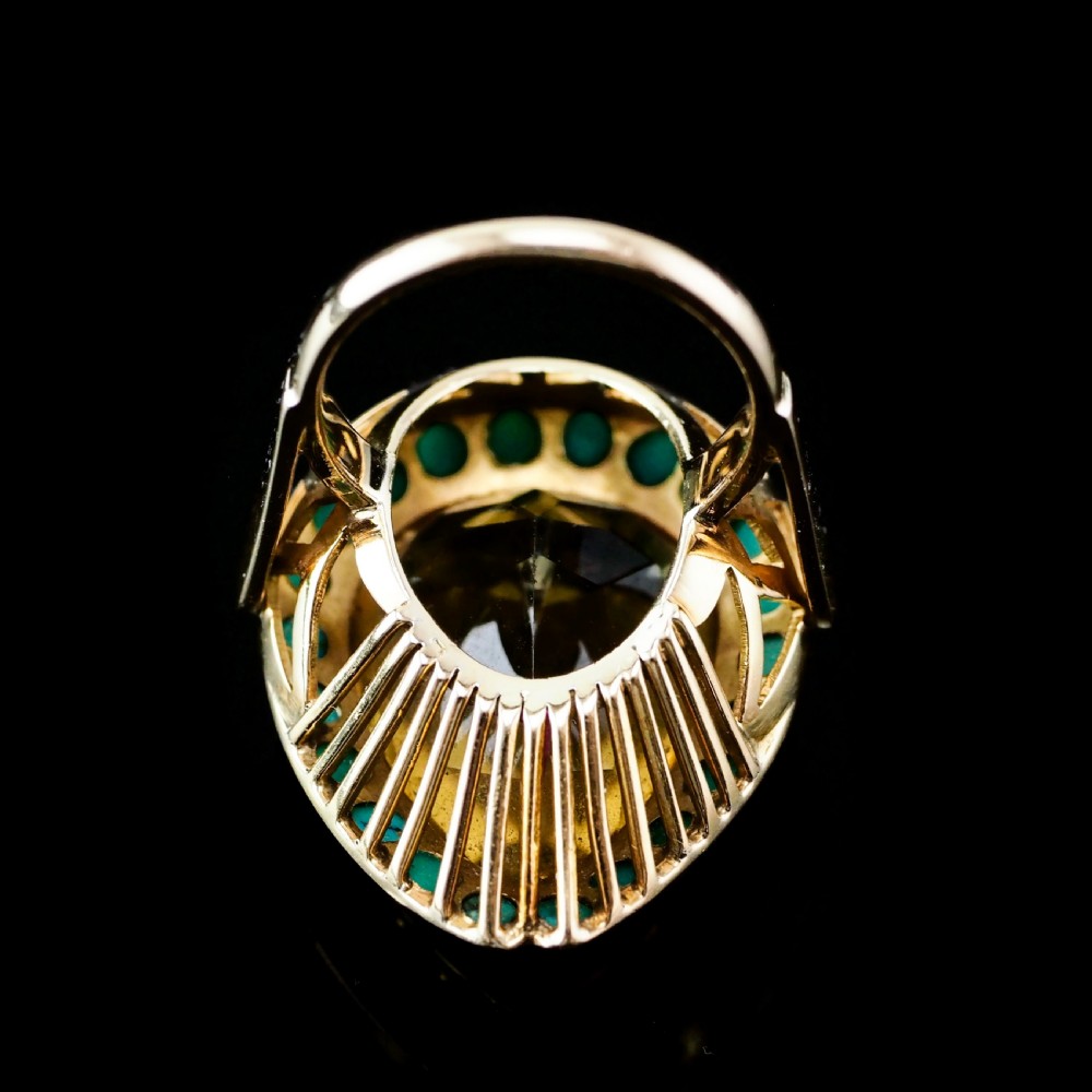 Huge Citrine (~17CT) and Turquoise 18K Gold Ring Pear Cut View VII