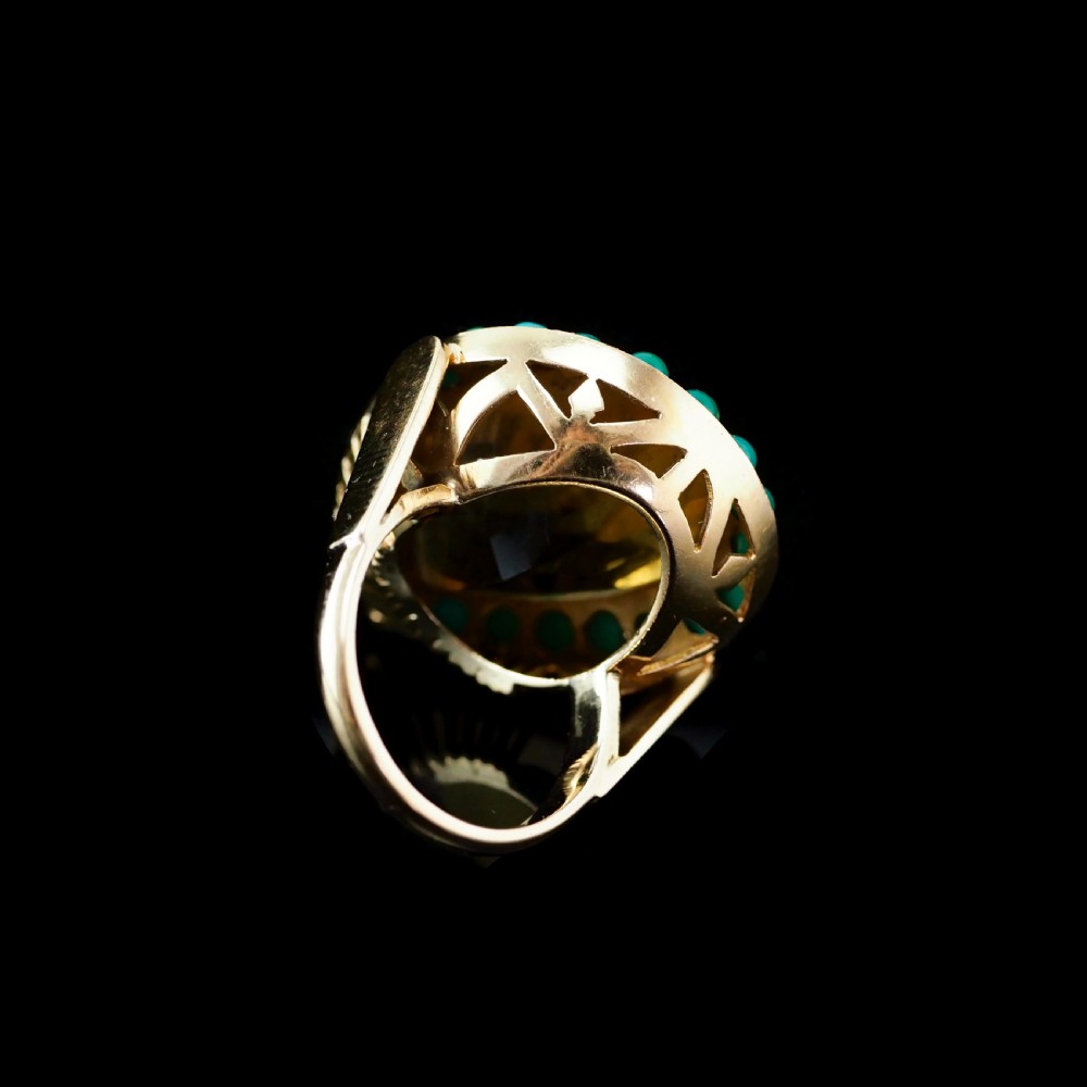 Huge Citrine (~17CT) and Turquoise 18K Gold Ring Pear Cut View VIII