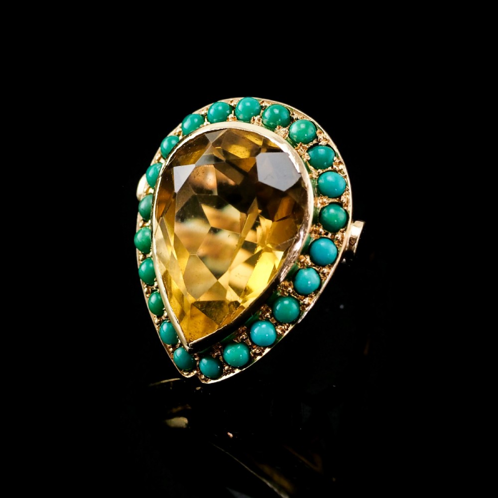 Huge Citrine (~17CT) and Turquoise 18K Gold Ring Pear Cut View IX