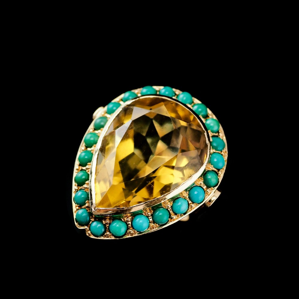 Huge Citrine (~17CT) and Turquoise 18K Gold Ring Pear Cut View X