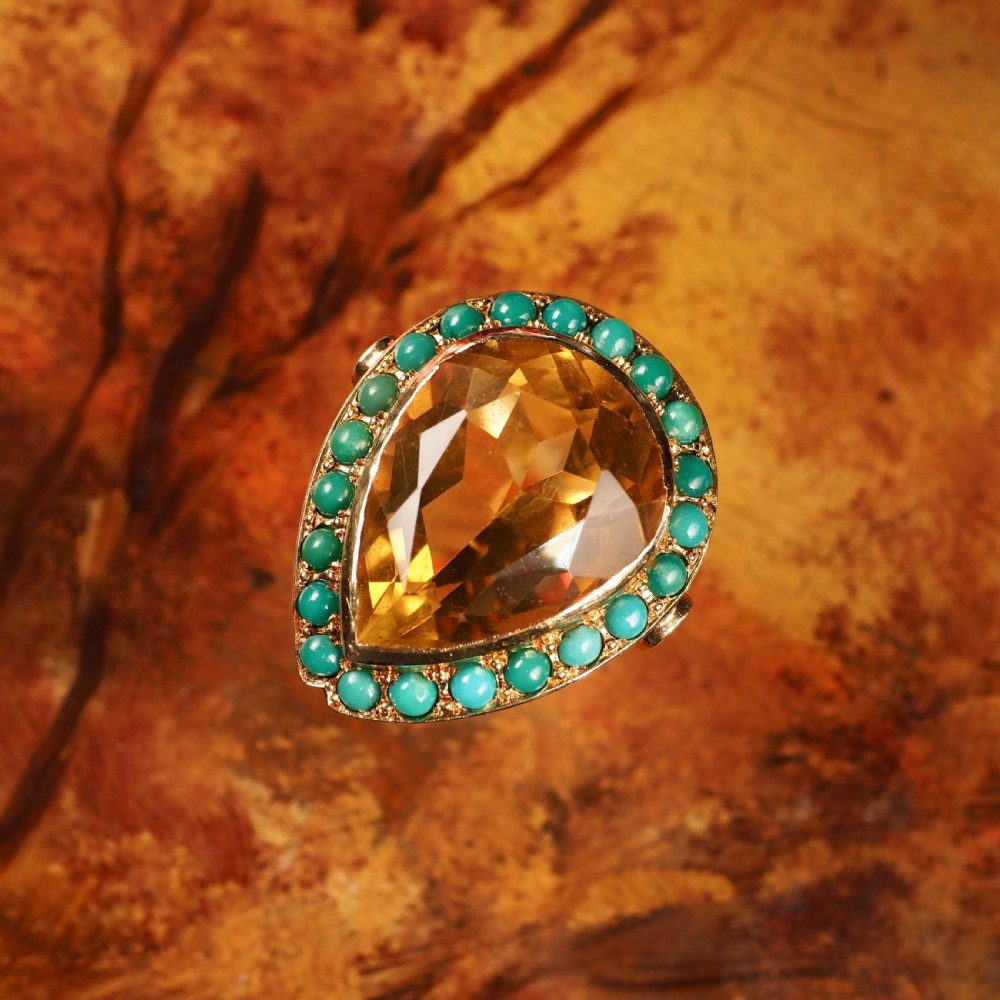 Huge Citrine (~17CT) and Turquoise 18K Gold Ring Pear Cut View XV