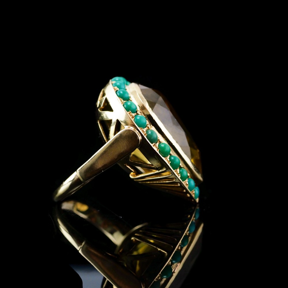 Huge Citrine (~17CT) and Turquoise 18K Gold Ring Pear Cut View XVIII