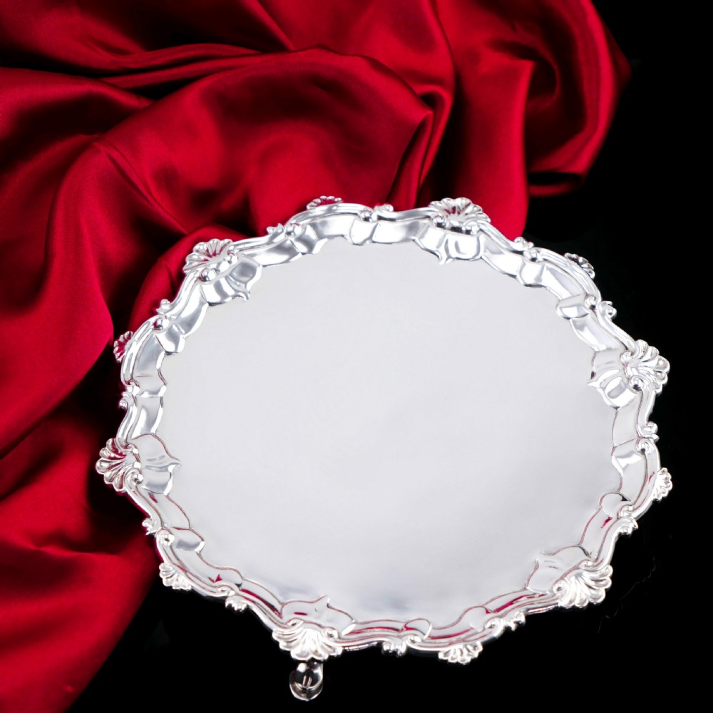 Antique Georgian Solid Silver Salver with Rococo Border - Thomas Hannam & Richard Mills 1763 View XV