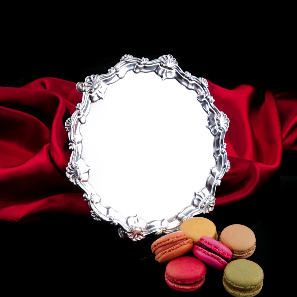 Antique Georgian Solid Silver Salver with Rococo Border - Thomas Hannam & Richard Mills 1763