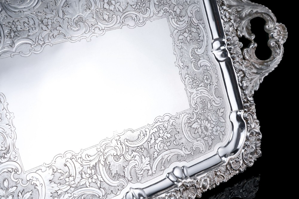 Large Antique Solid Silver Georgian Tray / Salver (70cm) With Chased Border - William Marshall, 1828 View XVI