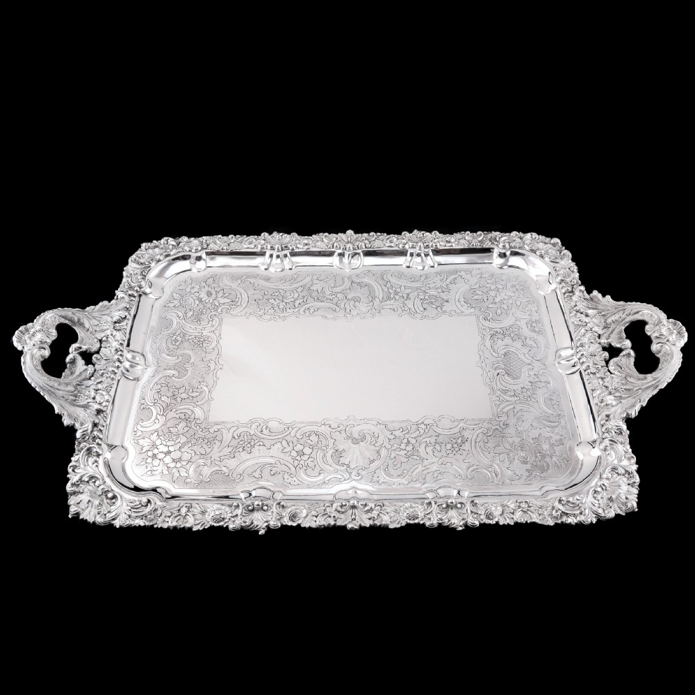 Large Antique Solid Silver Georgian Tray / Salver (70cm) With Chased Border - William Marshall, 1828 View XIX