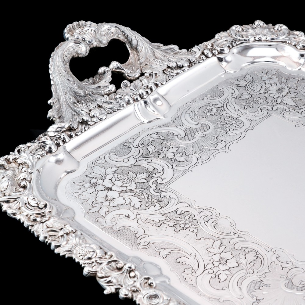 Large Antique Solid Silver Georgian Tray / Salver (70cm) With Chased Border - William Marshall, 1828 View XXIII