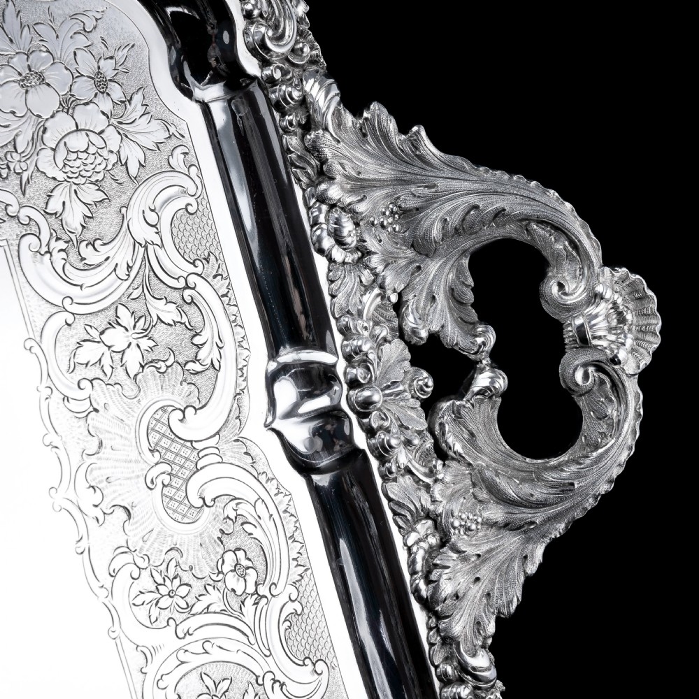 Large Antique Solid Silver Georgian Tray / Salver (70cm) With Chased Border - William Marshall, 1828 View XXVIII