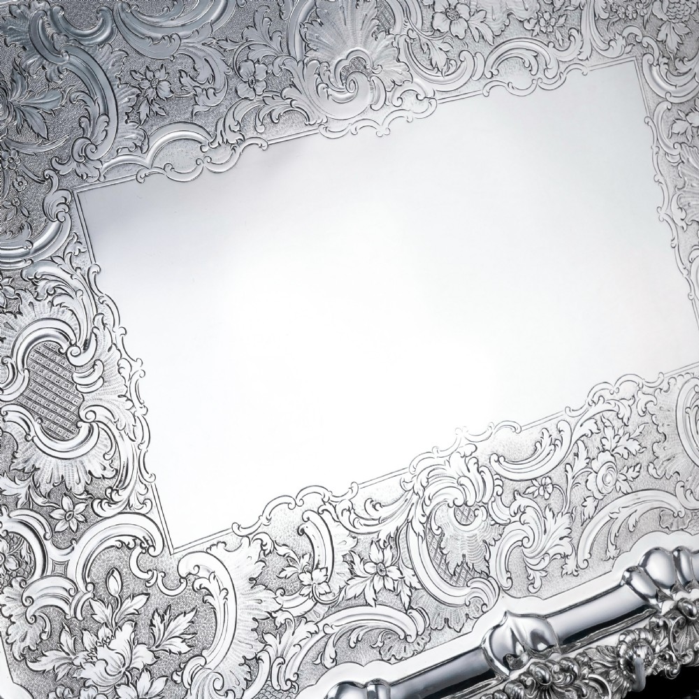 Large Antique Solid Silver Georgian Tray / Salver (70cm) With Chased Border - William Marshall, 1828 View XXIX