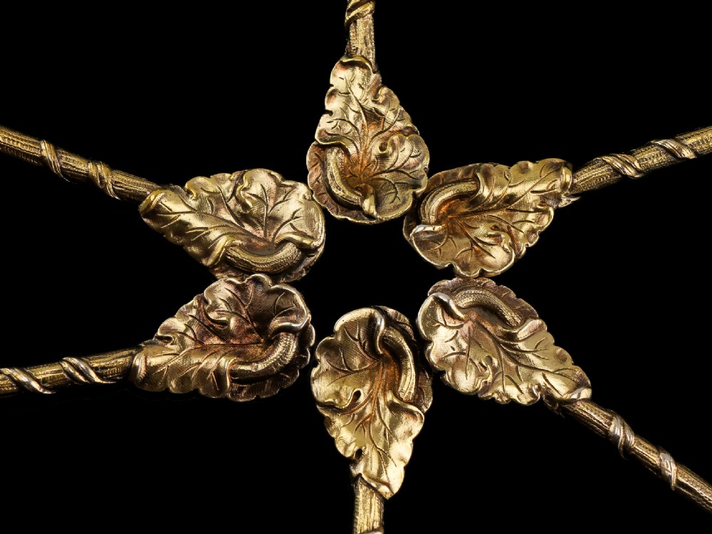 Antique Victorian Solid Silver Gilt Set of 6 Spoons in Naturalistic Leaf Design - Francis Higgins 1875 View VI
