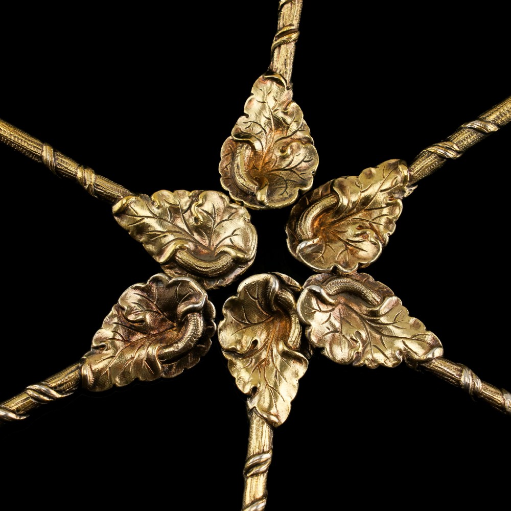 Antique Victorian Solid Silver Gilt Set of 6 Spoons in Naturalistic Leaf Design - Francis Higgins 1875 View VIII